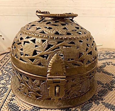 Vintage Decorative Round Anglo-Indian Brass Pierced Box