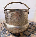 Vintage Metal Bucket with Handle and Feet, Hammered Design