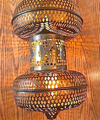 Large Cut Out Tin & Glass Moroccan Hanging Light Pendant
