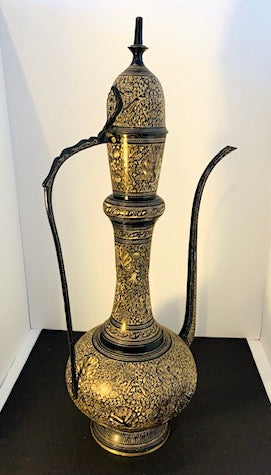 Vintage Brass Etched Ornamental Aftaba Coffee Pot
