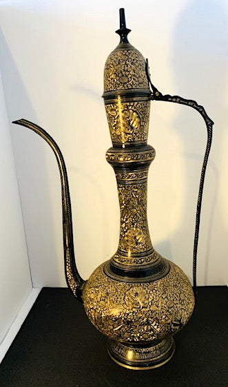 Vintage Brass Etched Ornamental Aftaba Coffee Pot