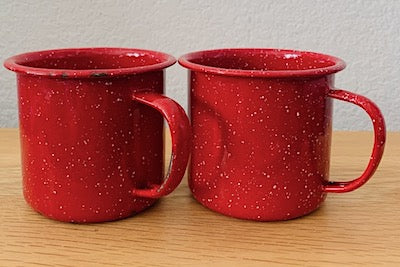 Vintage Red Speckled Enamelware Mugs with Handles