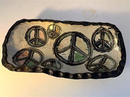 Handmade Studio Pottery Peace Sign Bowl with Feet