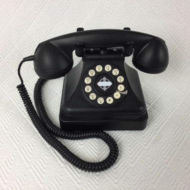 Vintage 1980s Black Kettle Art Deco Style Push Button Telephone