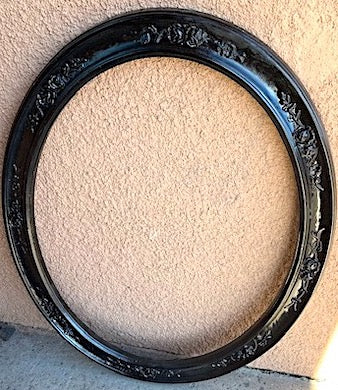 Vintage Oval in Black Satin Ornate Picture Open Frame