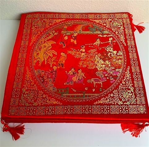 Asian Print Square Floor Tassel Pillows