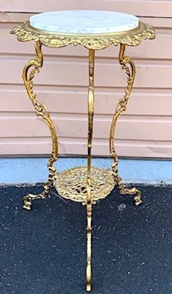 Victorian Style Round Marble Top and Ornamental Gold Stand