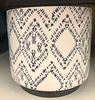 Ceramic Glazed White with Black Abstract Design Pot/Planter