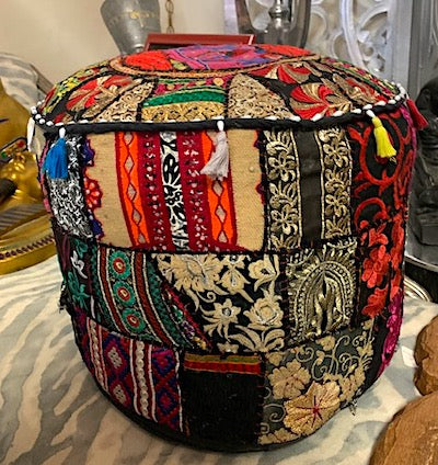 Bohemian Colorful Patchwork Circular 18” Pouf