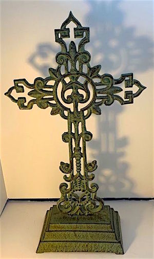 Wrought Iron "Verdigris" Pedestal Cross