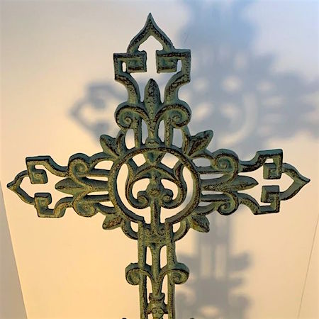 Wrought Iron "Verdigris" Pedestal Cross