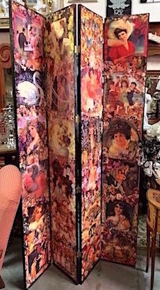 Vintage Decoupage Folding Screen "Victorian Ladies"