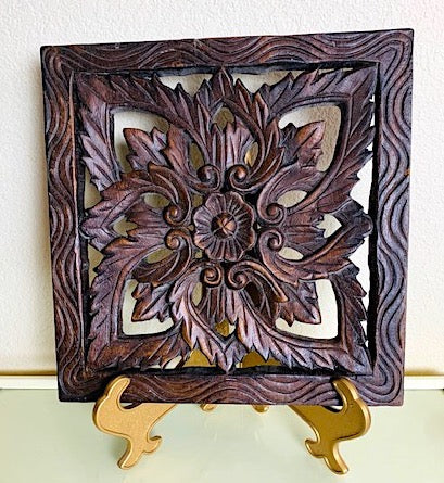 Vintage Decorative Rustic Square Carved Wood Panel