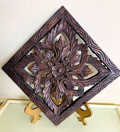 Vintage Decorative Rustic Square Carved Wood Panel
