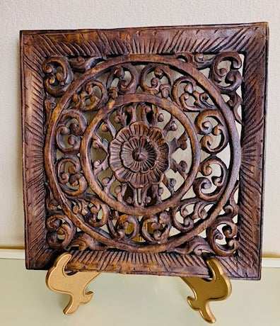Vintage Decorative Rustic Carved Wood Panel
