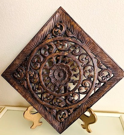 Vintage Decorative Rustic Carved Wood Panel