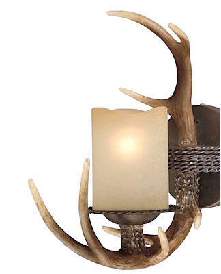 Rustic Replica Wall Sconce Deer Antlers with Frosted Glass