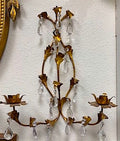 Vintage 1960s Italian Gold Toleware Candle Wall Sconces