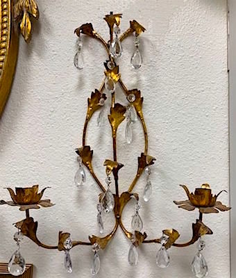 Vintage 1960s Italian Gold Toleware Candle Wall Sconces