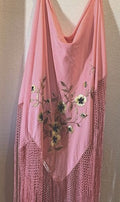 Vintage Pink Embroidered Floral Piano Shawl