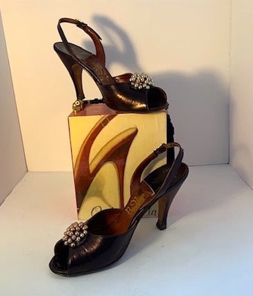 1950s Albert Lasts Vintage Slingback Shoes Iridescent Brown