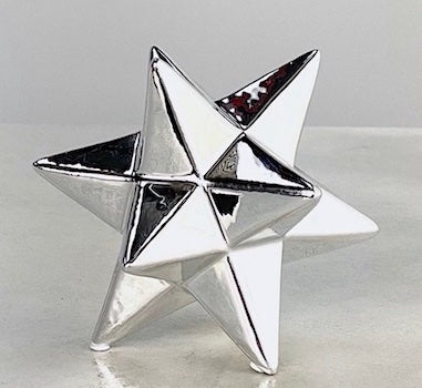 12 Point  Polished Silver Star Sculpture In Ceramic