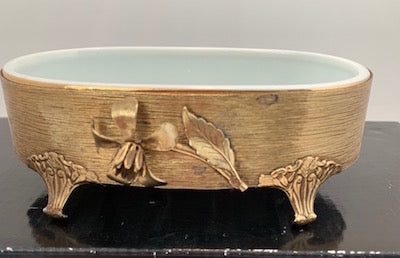 Hollywood Regency  Brass & Porcelain Soap Dish