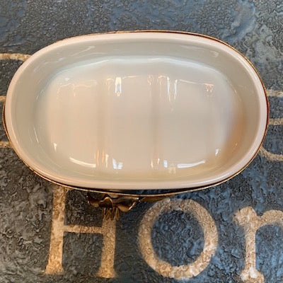 Hollywood Regency  Brass & Porcelain Soap Dish