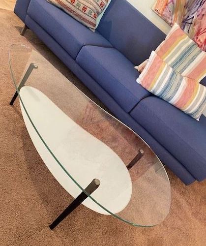 Mid Century Modern Style “Lola” French Blue Linen Sofa