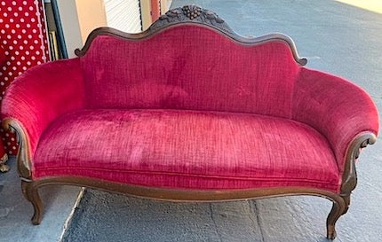 Vintage Victorian Style Red Rust Velvet Sofa