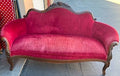 Vintage Victorian Style Red Rust Velvet Sofa