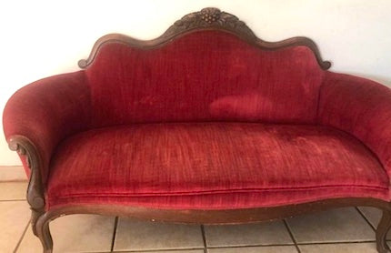 Vintage Victorian Style Red Rust Velvet Sofa