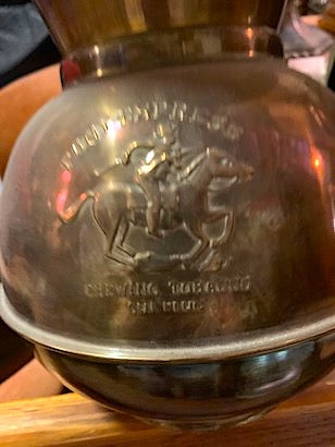 Vintage Brass Spittoon Pony Express Cut Plug Chewing Tobacco Logo