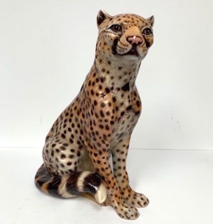 Large Sitting Cheetah Ceramic Glazed Statue