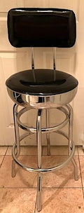 Vintage Patent Leather and Double Chrome Ring Stool With Back