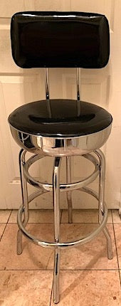 Vintage Patent Leather and Double Chrome Ring Stool With Back