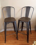 Industrial Metal Stools with Wood Seats