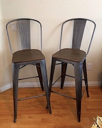 Industrial Metal Stools with Wood Seats
