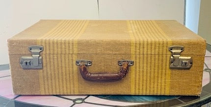 Vintage Striped Tweed Hard Sided / Hardboard Suitcase with Handle