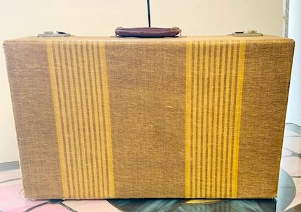 Vintage Striped Tweed Hard Sided / Hardboard Suitcase with Handle