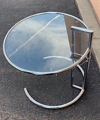 Mid Century Style Adjustable Chrome and Glass Side End Table