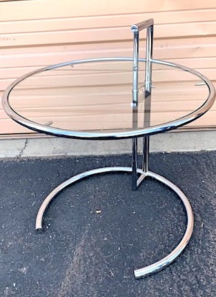 Mid Century Style Adjustable Chrome and Glass Side End Table