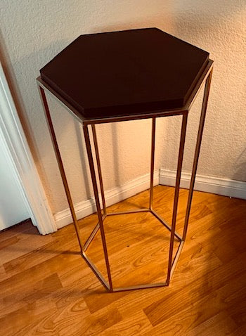 Gold Geometrical Pedestal Table with Black Composite Top