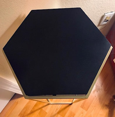 Gold Geometrical Pedestal Table with Black Composite Top