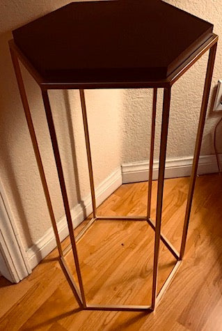 Gold Geometrical Pedestal Table with Black Composite Top