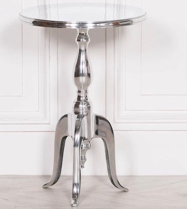 Silver Aluminum Accent Table with Tripod Pedestal Base