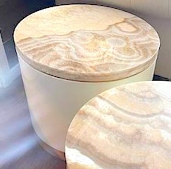 Contemporary Perla Cream Lacquer Solid Circular Side Table