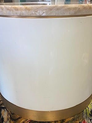 Contemporary Perla Cream Lacquer Solid Circular Side Table