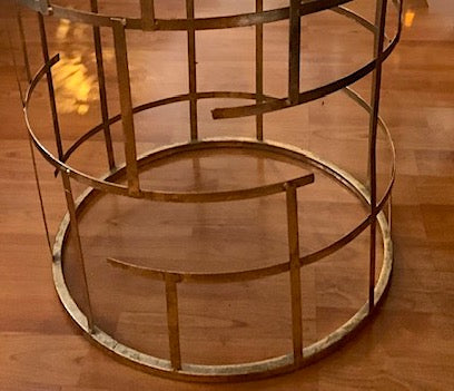 Circular Side Table Clear Glass Top on Brushed Gold Geometric Base