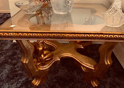 Hollywood Regency Gold and Glass Side Table